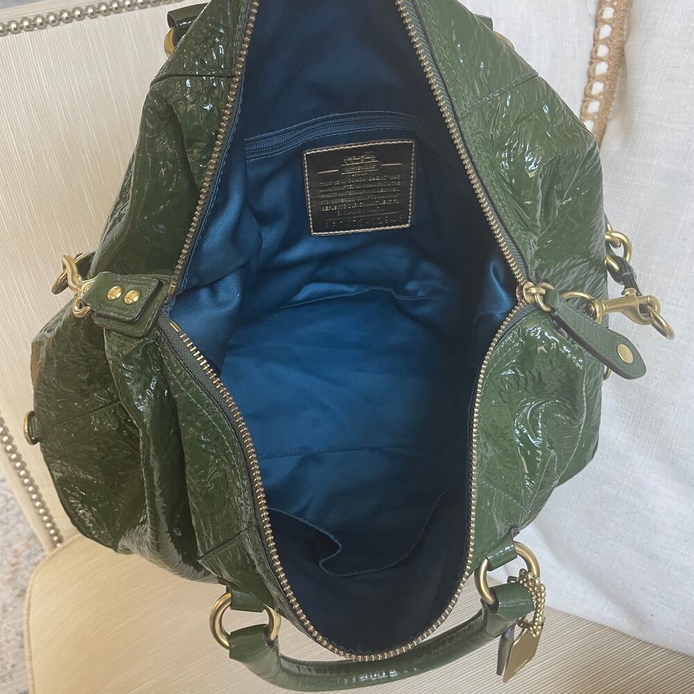 Coach Madison Sabrina Satchel 12948 | Forest Green Crinkle Patent Leather, Rare - Picture 7 of 9